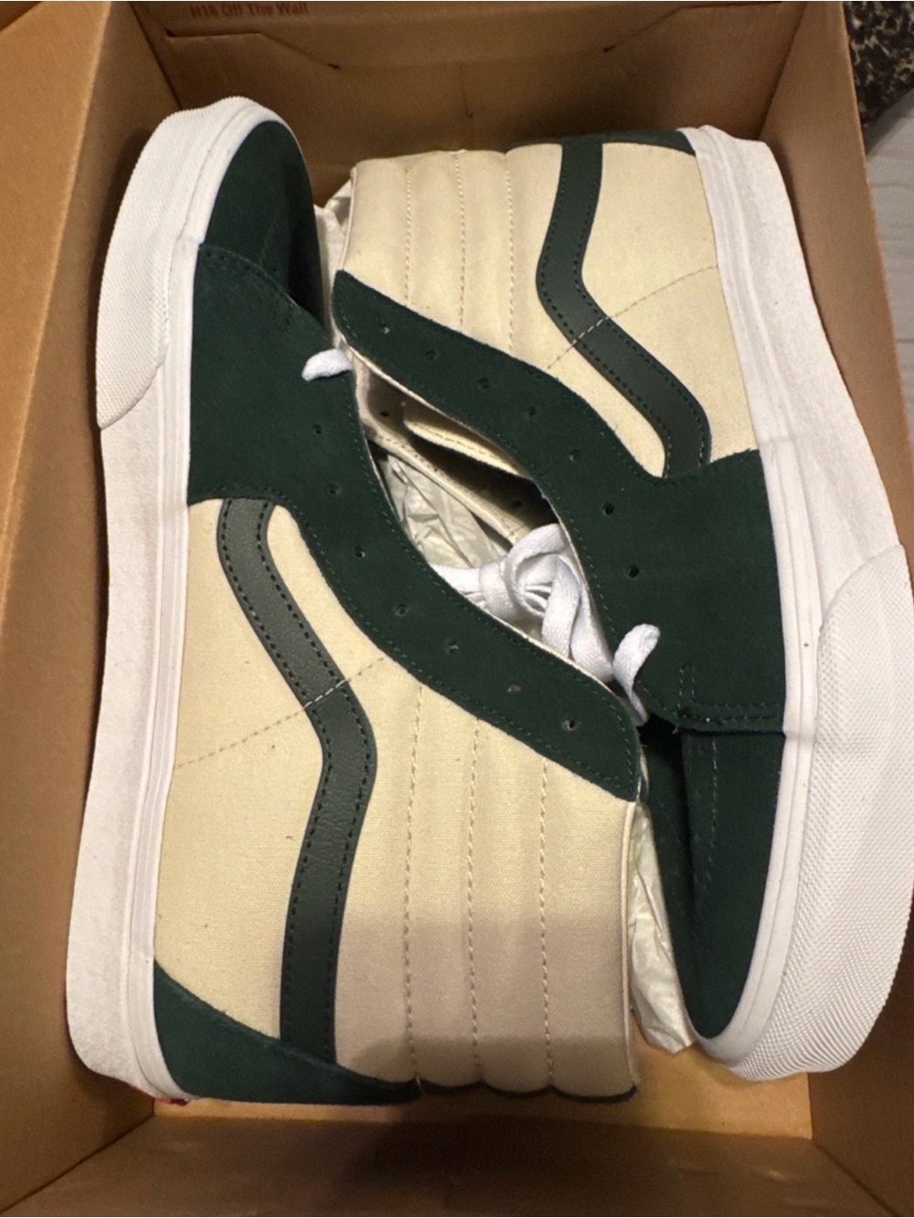 Vans Men's High Top Sneakers in Dark Green and Cream